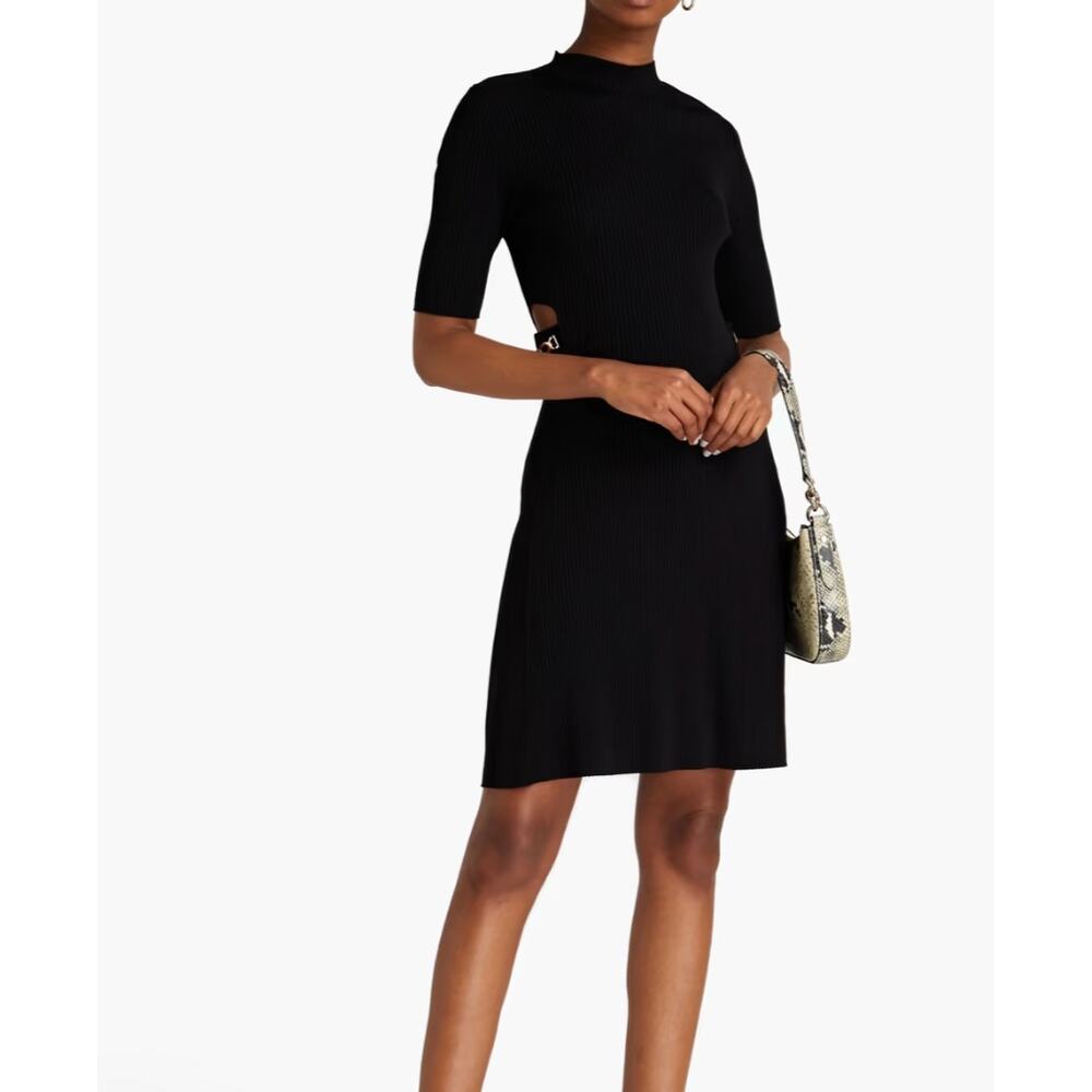 MAJE Black Cutout Ribbed Knit Mini Dress‎ Size 34 NWT